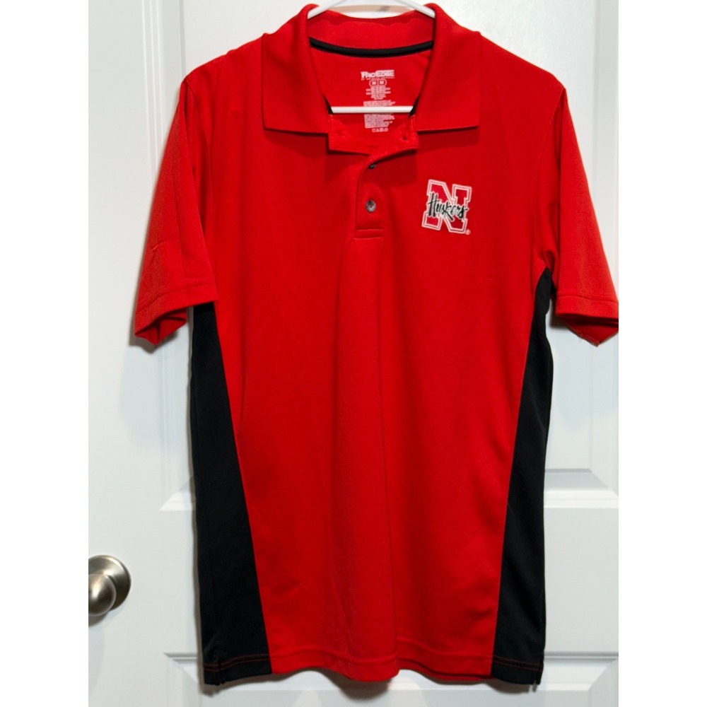 Pro‎ Edge Knights Apparel Nebraska Cornhuskers Polo Shirt Men's Medium Red Black